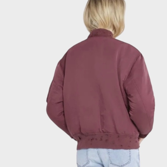 IRO Jean Ilisa Lace Up Bomber Jacket In Distressed Plum Size 40/Large - Picture 7 of 10